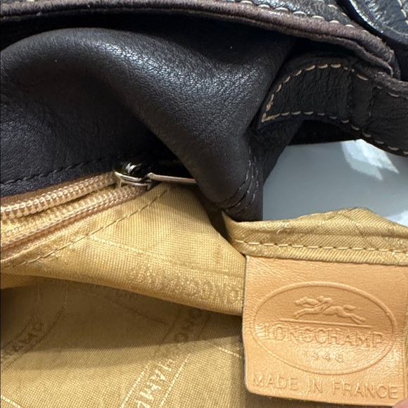 Beautiful Longchamp Leather Hobo shoulder bag deep brown w/ cream stitch - Picture 5 of 13